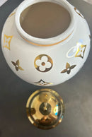 Vaso Decorativo Porcelana Branco Dourado 42x18 Luxo Branco E Dourado