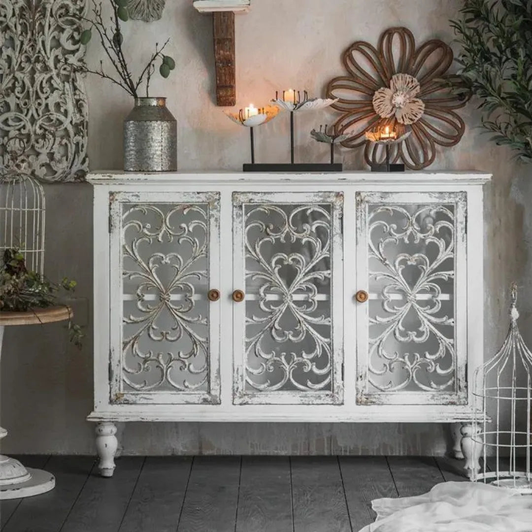 Buffet Aparador Branco Kyoto em Madeira Vintage | 110 x 40 x 91 cm