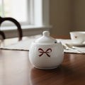 Açucareiro Porcelana Branco com Laço Vermelho Love 12x12 cm