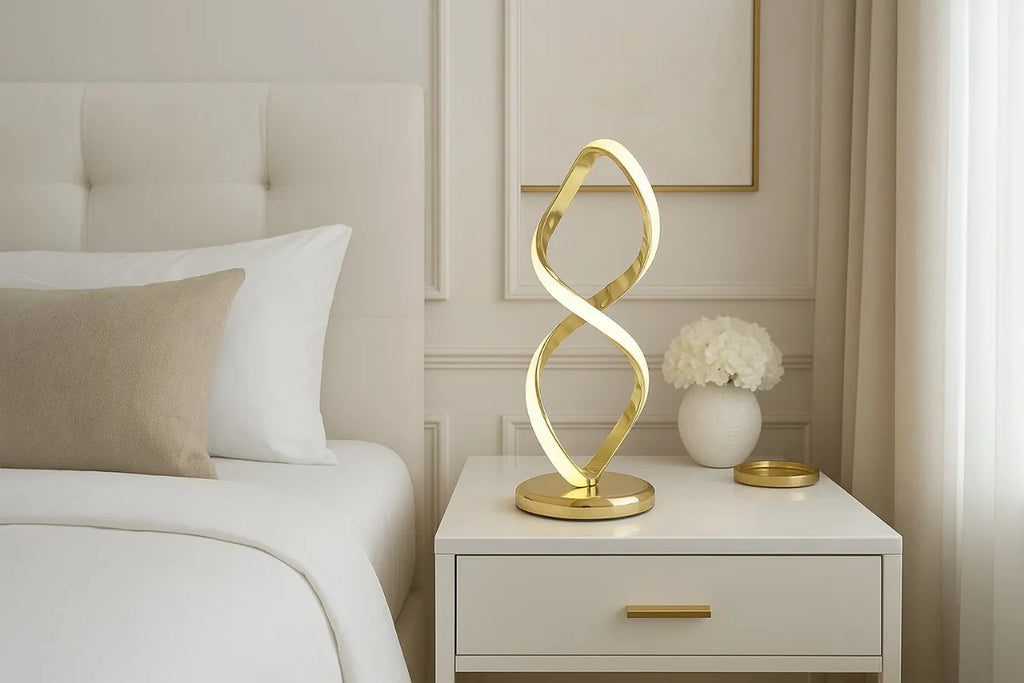 Abajur Moderno Design Curvo Metal Dourado Led 43x15 Dourado Branco 127/220v