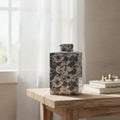 Pote Decorativo em Porcelana Cinza, Branco e Dourado 28x15 cm