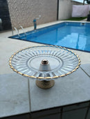 Boleira Centro de Mesa Vidro Borda Dourada 22cm Elegante