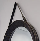 Espelho Decorativo Redondo Estilo Adnet com Alça em Couro Legítimo Preto – 57 cm