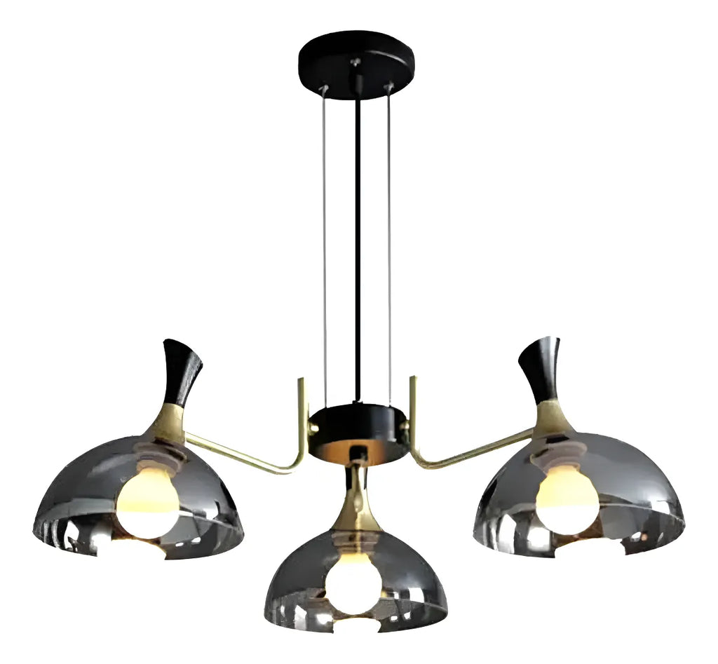 Lustre Pendente Nórdico Moderno em Vidro Preto (Fumê) com 3 LEDs