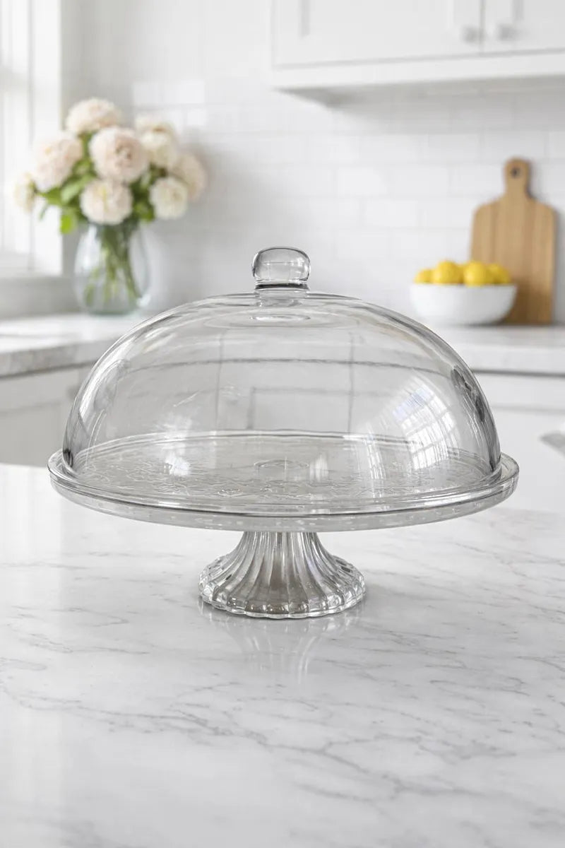 Boleira de Vidro com Tampa e Pé Elegance 30cm Centro de Mesa