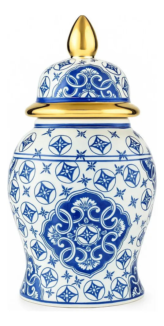 Vaso Decorativo em Porcelana Azul e Branco 40x19cm – Estilo Moderno Luxo
