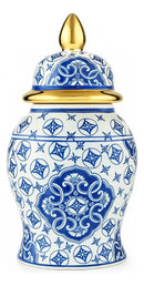 Vaso Decorativo em Porcelana Azul e Branco 40x19cm – Estilo Moderno Luxo