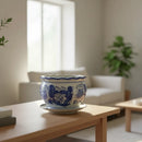 Vaso Cachepot Decorativo em Cerâmica Azul e Branco – Modelo Imperial