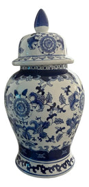 Vaso de Porcelana Azul e Branco com Estampa Floral 38x20CM