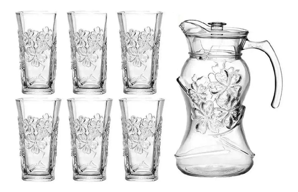 Jarra de Vidro com 6 Copos e Tampa – 1800ml