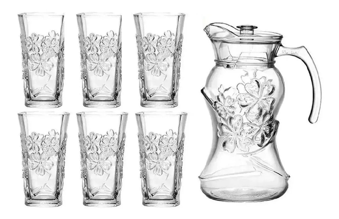 Jarra de Vidro com 6 Copos e Tampa – 1800ml