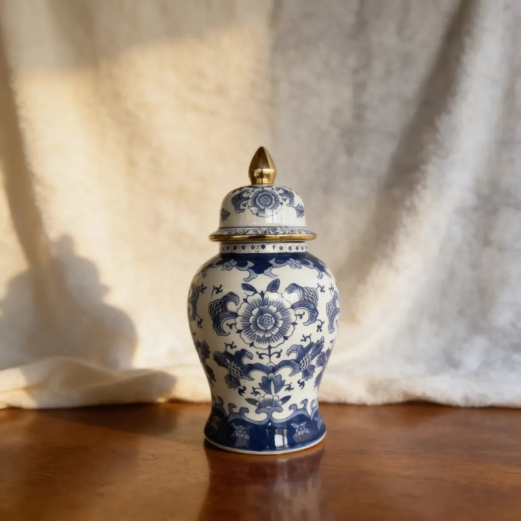 Vaso Decorativo Porcelana Azul E Branco Luxo Clássico 40x19