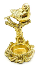 Escultura Decorativa Pássaro Dourado com Castiçal em Poliresina – 16x8 cm