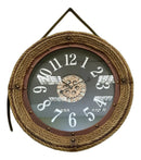Relógio de Parede Vintage Premium com Alça em Couro 65cm – Metal Preto & Marrom Escuro