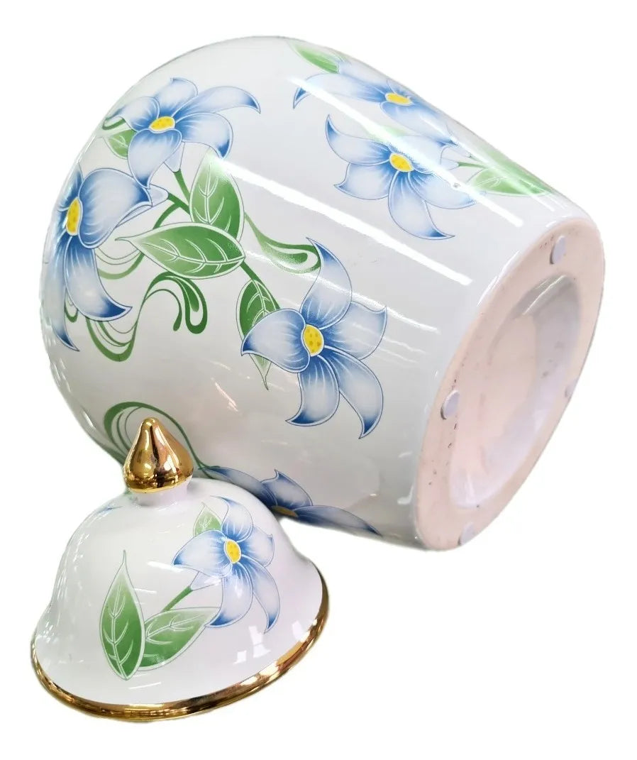 Vaso Decorativo Porcelana Branco e Dourado Floral 30x22