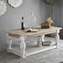 Mesa de Centro de Madeira Vintage – Design Grego | Branca | 120 x 70 x 50 cm