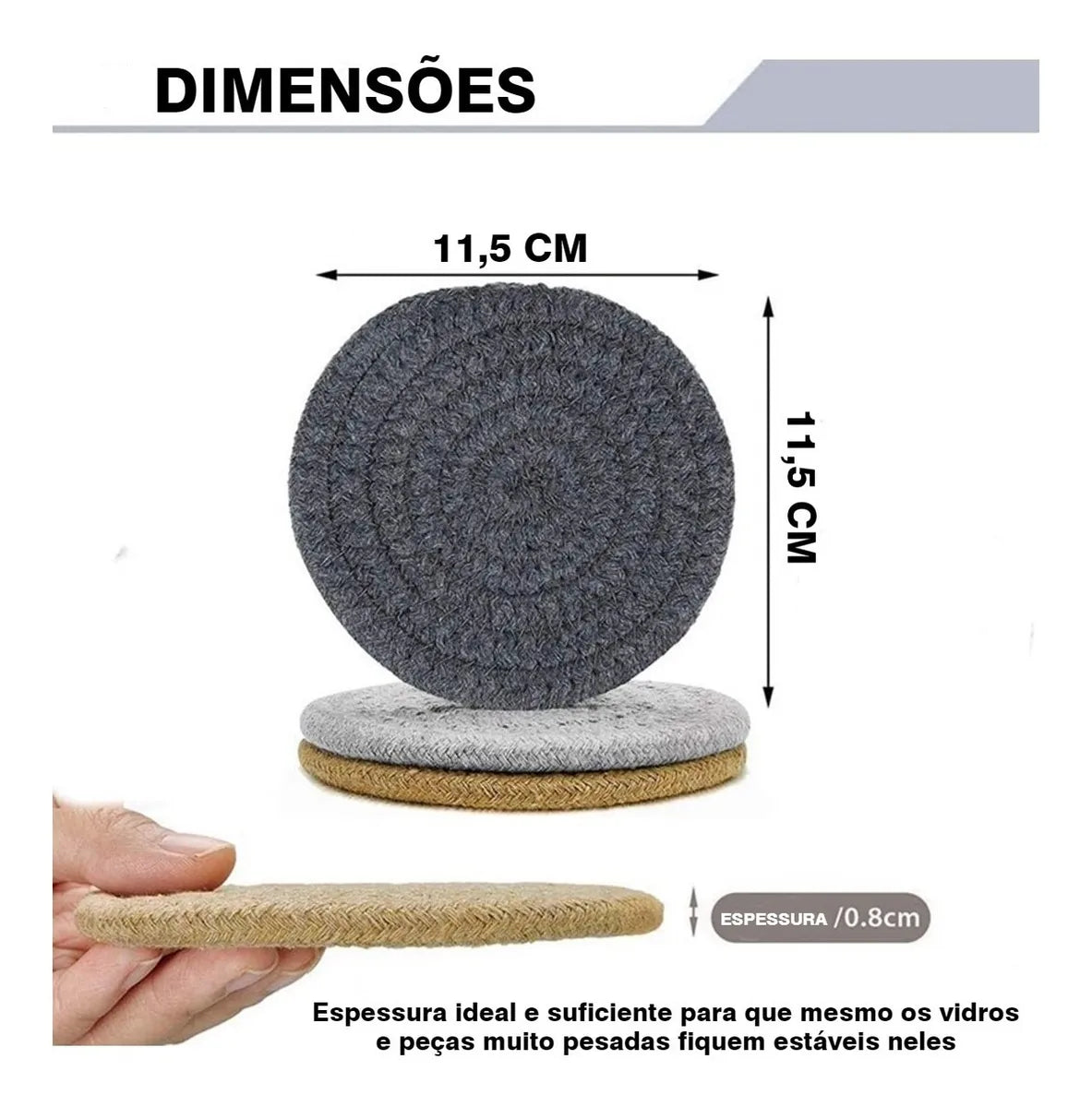 Porta-Copos de Algodão Natural Dupla Face – Kit com 6 Peças | 11,5 cm