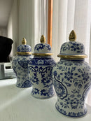 Vaso Decorativo em Porcelana Azul Imperial com Tampa 40x19cm