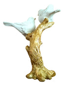 Escultura Decorativa Pássaros Branco com Base Dourada – 18 x 14 cm