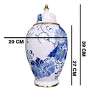Vaso Decorativo de Porcelana Azul e Branco com Detalhes Dourados – 39x20 cm