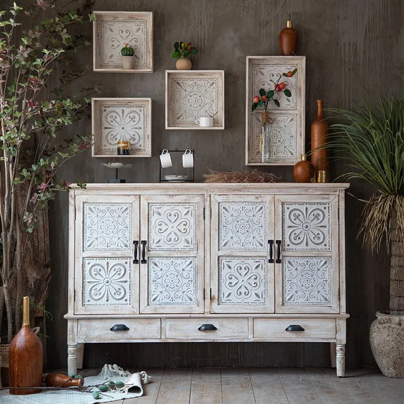 Buffet Aparador Branco Kyoto em Madeira Vintage | 150 x 36 x 110 cm