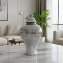 Vaso Decorativo de Porcelana 30cm Flores Prateado Luxo