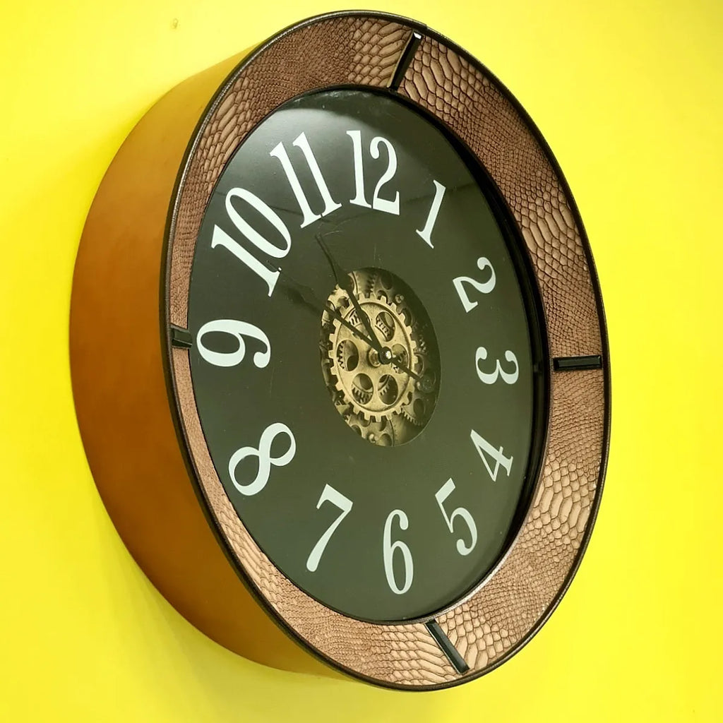 Relógio de Parede Moldura de Couro Vintage Importado 57x57 Vermelho/Preto
