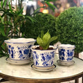 Jogo 3 Cachepot Cerâmica Chinesa Azul E Branca