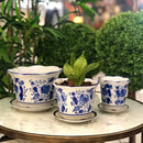 Jogo 3 Cachepot Cerâmica Chinesa Azul E Branca