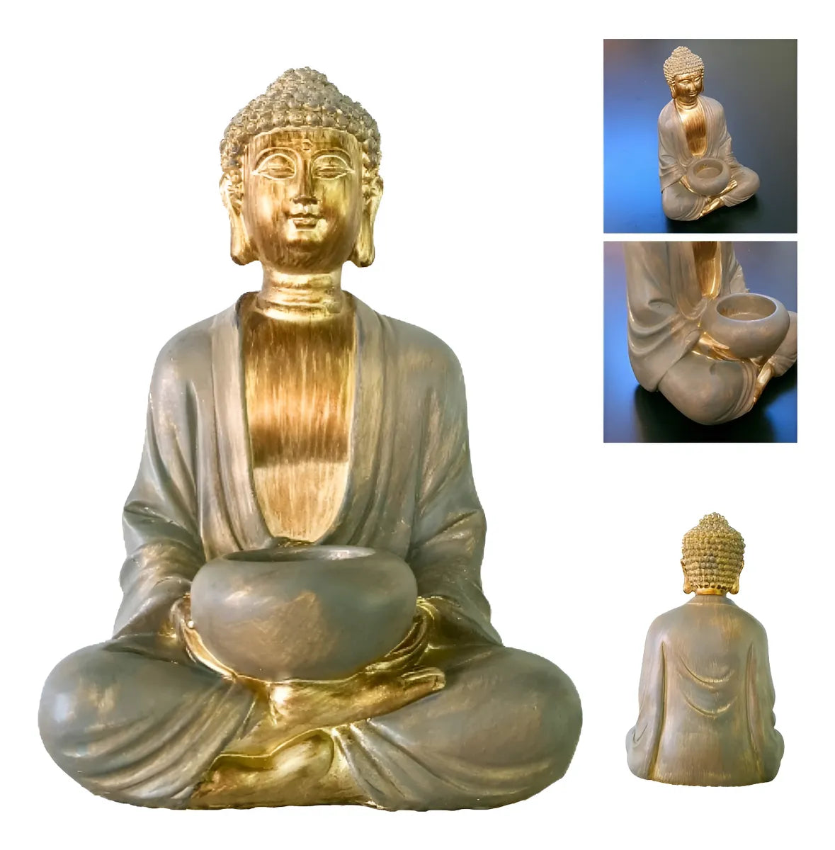 Buda Decorativo Porta-Vela em Poliresina – Dourado | 22 x 14 cm