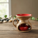 Queimador Aromático Rechaud Suporte Porta-Vela em Cerâmica Vermelho