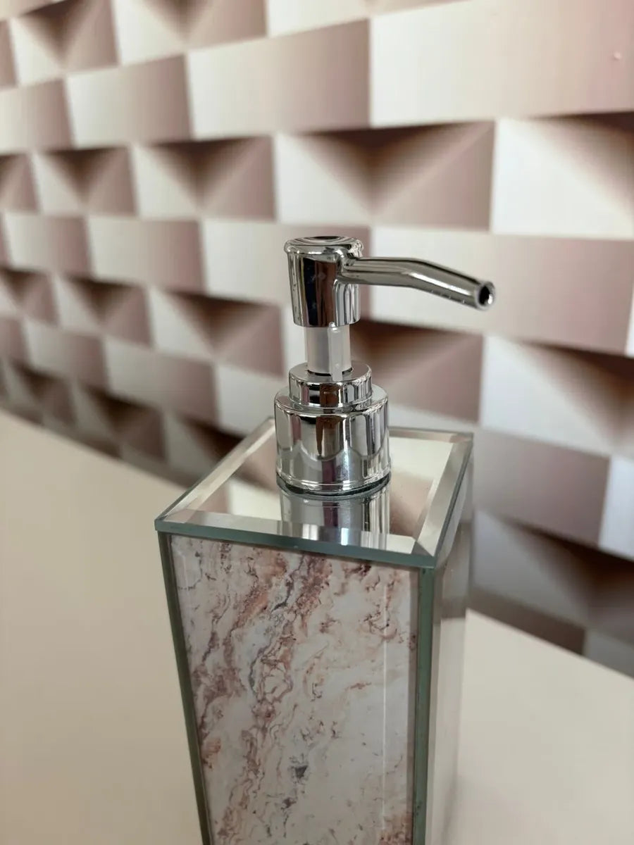Saboneteira Porta Sabonete Líquido em Vidro Mármorizado 300ml – Elegância e Sofisticação