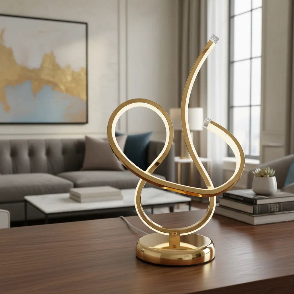 Abajur Moderno Design Curvo Metal Dourado Led Luxo 45x20 Dourado-escuro 127/220v