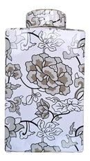 Pote Decorativo de Porcelana Cinza, Branco e Dourado – 22x15 | Estilo Clássico