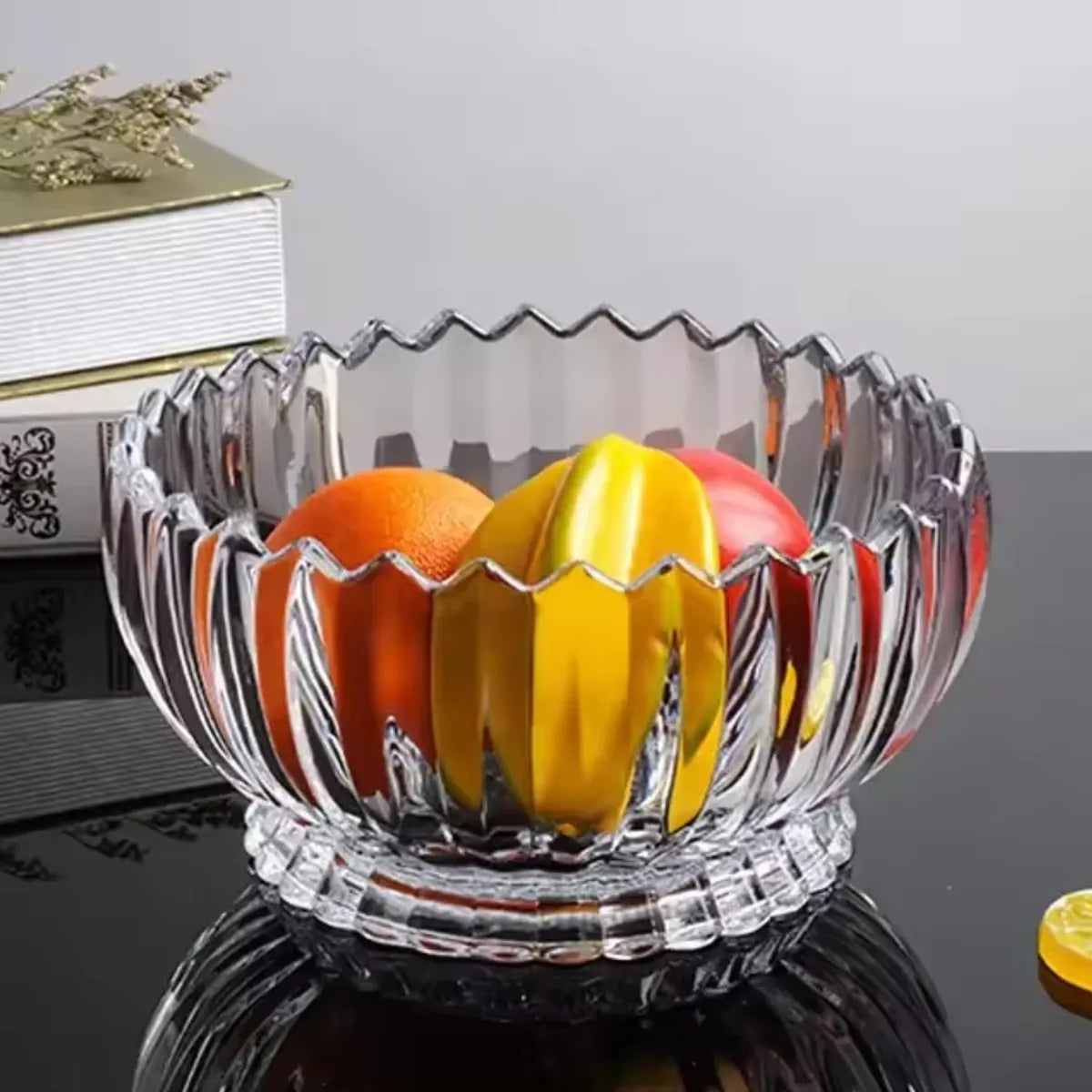 Fruteira de Cristal Centro de Mesa Redonda Requinte 22x12CM Incolor