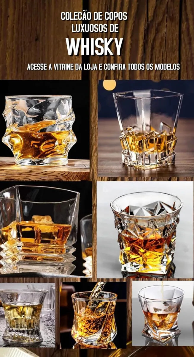 Copo De Whisky Vidro 6 Peças Licor Luxuoso Sofisticado 300ml Transparente