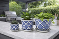Jogo 3 Cachepots em Cerâmica Azul e Branco Estilo Imperial Elegance