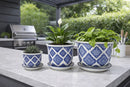 Jogo 3 Cachepots em Cerâmica Azul e Branco Estilo Imperial Elegance