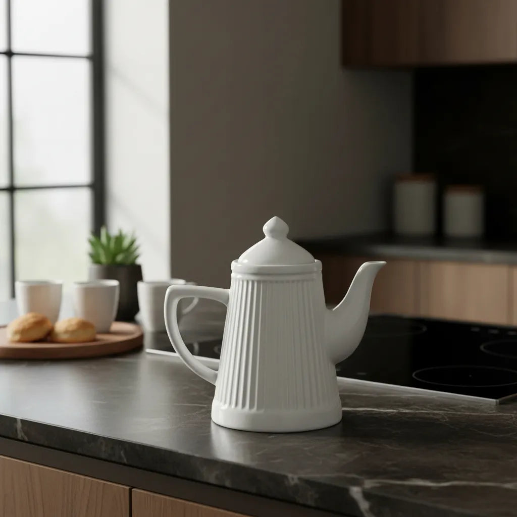 Bule Branco em Cerâmica Frisada – 900ML