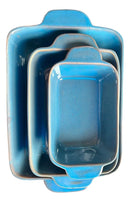 Kit 3 Travessas de Cerâmica com Alça – 1,5L | 1L | 500ml – Linha Azul Elegante