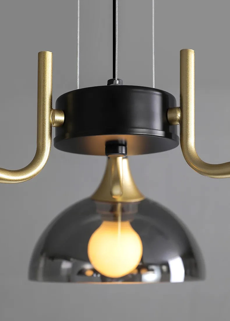 Lustre Pendente Nórdico Moderno em Vidro Preto (Fumê) com 3 LEDs