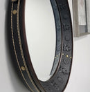 Espelho Decorativo Redondo Estilo Adnet com Alça em Couro Legítimo Preto – 57 cm