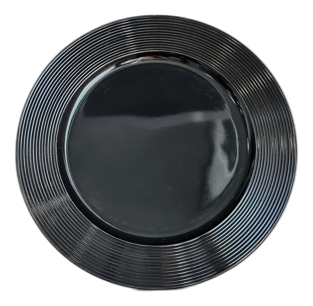 Jogo de Sousplat Preto em Poliresina Disco com Relevo – Kit com 6 Peças 33x33cm
