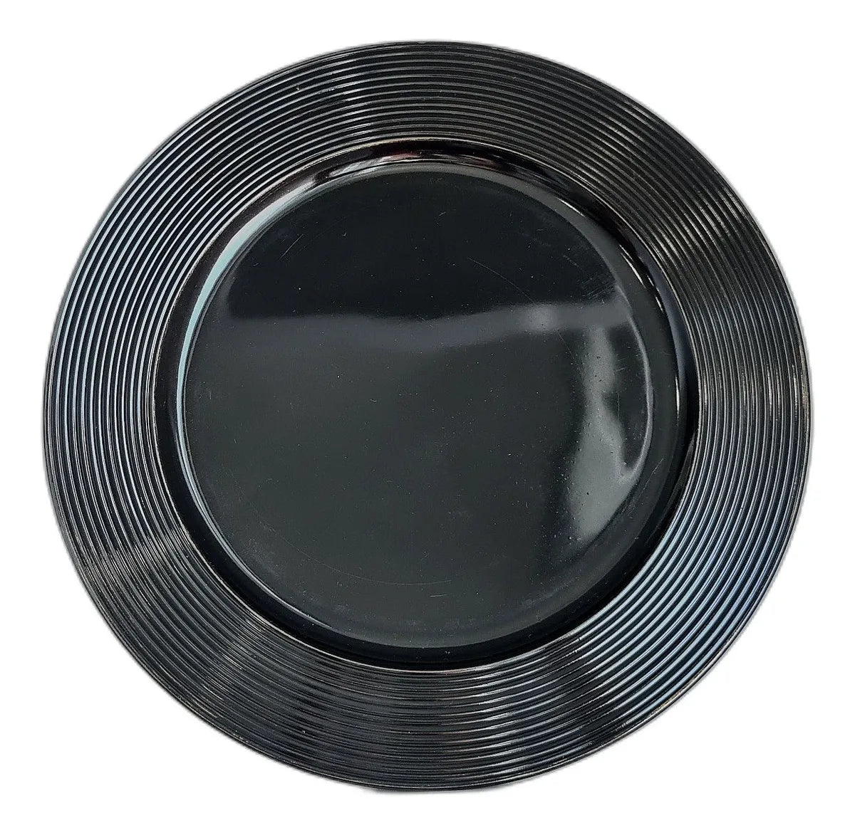Jogo de Sousplat Preto em Poliresina Disco com Relevo – Kit com 6 Peças 33x33cm