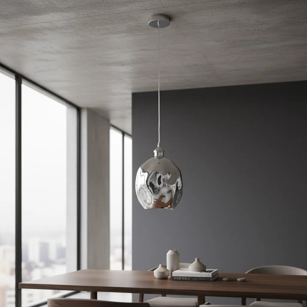 Lustre Pendente de Vidro Oval – Luminária Luxuosa Prateada