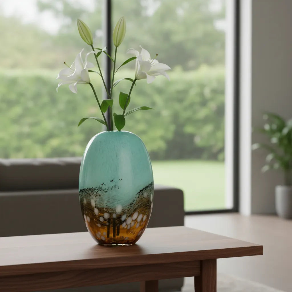 Vaso Decorativo em Vidro Estilo Murano Verde Claro 26CM