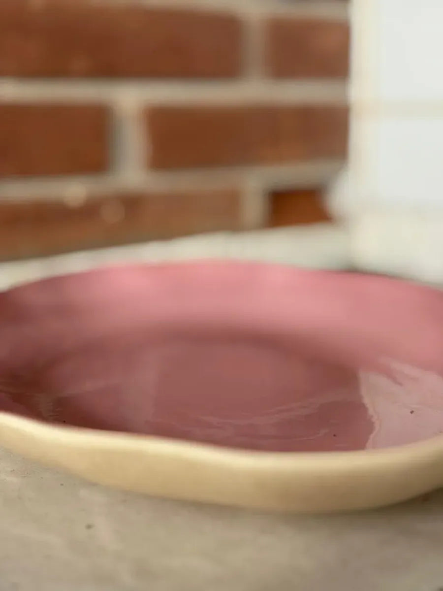 Bandeja Fruteira Centro de Mesa 44 cm em Cerâmica Rosa Luxo