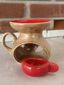 Queimador Aromático Rechaud Suporte Porta-Vela em Cerâmica Vermelho