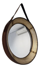 Espelho Adnet Redondo com Alça de Couro Legítimo 48 cm – Marrom | Peça Robusta e Sofisticada