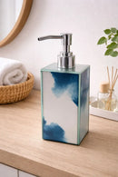 Saboneteira Líquida Premium em Vidro Azul Marmorizado 300ml – Sofisticação Moderna